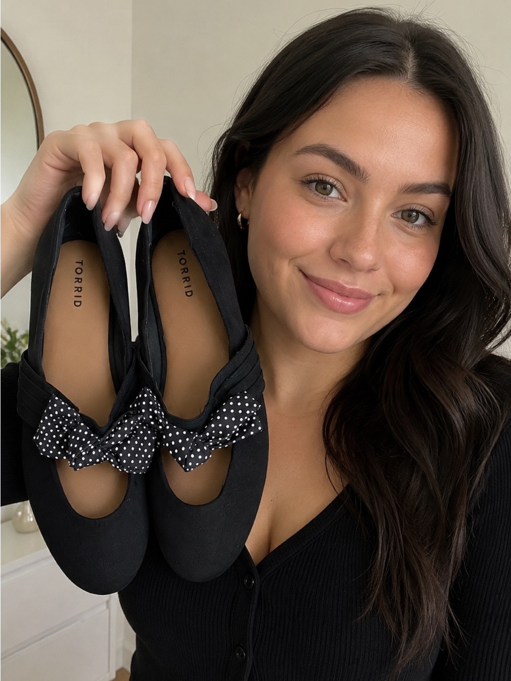 Torrid Black Mary Jane Flats with White Polka Dot Bow